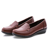 Pure Color Wedge Heel Leather Soft Casual Loafers For Women