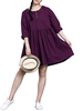 Purple Button Solid Pleated Lapel Loose Vintage Mini Dress