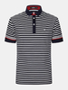 QIPAI Mens Summer Mercerized Cotton Striped Printed Short Sleeve Business Polo Shirt