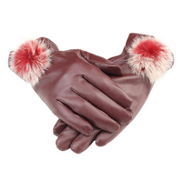 Rabbit Fur Artificial Leather Screen Touch Windproof Gloves Coral Fleece Linen Mittens