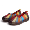 Rainbow Colorful Stitching Leather Vintage Soft Loafers For Women