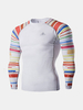 Rainbow Stripe Quick-Dry Tight Bodybuilding Sport Water-Resistant Long Sleeve T-Shirt For Men
