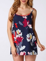 Random Floral Print O-neck Camisole Women Mini Dress