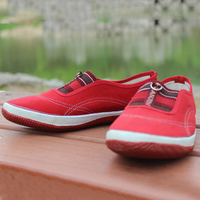 Red Canvas Flat Slip On Casual Sport Light Soft Stripe Shoes