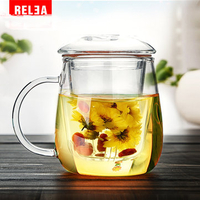RELEA Removable Filter Tea Coffee Cup Clear High Borosilicate Insulation Water Bottle Mug