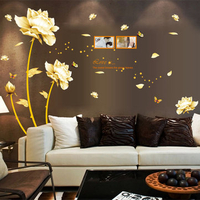 Removable Golden Homecoming Flowers Wall Sticker Art Wall Bedroom Home Decoration Wall Decals Mural