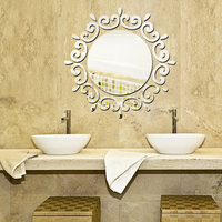 Removable Silver DIY Round Mirror Wall Sticker Gold 3D Decal