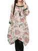 Retro Asymmetrical Floral Printed Quarter Women Dress