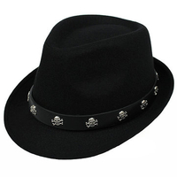 Retro British Mens Hat Skull Crossbones Woolen Fedoras Jazz Cap