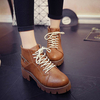 Retro Buckle Rivet Lace Up Platform Ankel Chunky Heel Boots