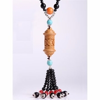 Retro Car Pendant Wood Carved Turquoise Travel Safely Vintage Car Accessories Pendant