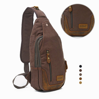 Retro Casual Canvas Chest Bag Patchwork Genuine Leather Sling Bag Crossbody Bag For Men