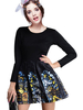 Retro Colorful Print Patchwork Thin A-line Plus Size Dress