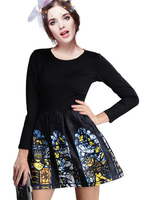Retro Colorful Print Patchwork Thin A-line Plus Size Dress