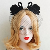 Retro Cosplay Headband Two Black Swan Lace Veil Party Headband
