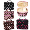 Retro Double Layer Zipper Dot Cosmetic Bag Polyester Toiletry Case