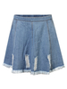 Retro Elastic Waist Ripped Denim Mini Skirt For Women