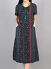 Retro Floral Frog Short Sleeve Loose Hem Women Dresses