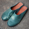 Retro Genuine Leather Handmade Shoes Flat Sandals Pure Color Slippers