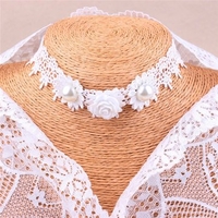 Retro Gothic Lace Pearl Rose Necklace Wedding Bridal Accessories