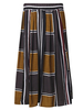 Retro High Waist Color Block Pleated Midi Full Skirt For Women