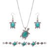 Retro Jewelry Set Cute Tortoise Turquoise Earrings Necklace Bracelet Set