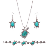 Retro Jewelry Set Cute Tortoise Turquoise Earrings Necklace Bracelet Set