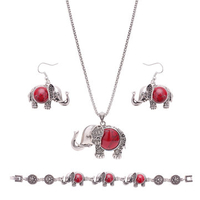 Retro Jewelry Set Elephant Red Turquoise Earrings Necklace Bracelet Kit