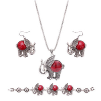 Retro Jewelry Set Elephant Round Turquoise Earrings Necklace Bracelet Set