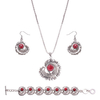 Retro Jewelry Set Feather Red Turquoise Necklace Bracelet Earrings Set