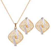 Retro Jewelry Set Gold Plated Square Necklace Earrings Set