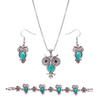 Retro Jewelry Set Owl Green Turquoise Earrings Necklace Bracelet Kit