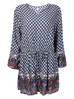 Retro Loose Floral Print Long Sleeve Pleated A-line Dress