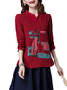 Retro Mandarin Collar Pockets Solid Elegant Long Sleeve Blouse