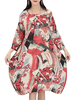 Retro Printed 3/4 Sleeve Pockets Lantern Dress For Women