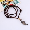 Retro Punk Cow Leather Wax Rope Alloy Crescent Horn Pendant Necklace for Man