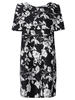 Retro Style Floral Printed Off Shoulder Vintage Women Dress