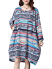 Retro Style Geometric Printed O-Neck Long Sleeve Dress For Women