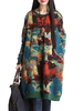 Retro Style Print O Neck Long Sleeve Loose Vintage Women Dress
