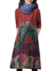 Retro Style Tree Printed Loose Elegant Long Sleeve Vintage Women Dreses