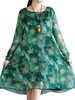 Retro Style Women Flower Printed Long Sleeve Dress