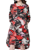 Retro Style Women Printed Long Sleeve High Low Dress