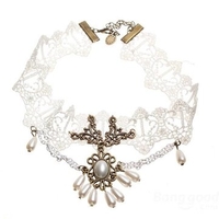 Retro White Lace Gothic Pearl False Collar Necklace