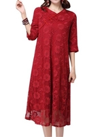 Retro Women Crochet Embroidery Layered Linen Dress