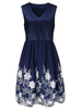 Retro Women Floral Printed Sleeveless V Neck A-line Dress