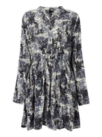Retro Women Pattern Printed Elastic Waist Pleated Dress