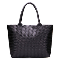 Retro Women Plaid Black Woven Handbag Casual Shoulder Bag