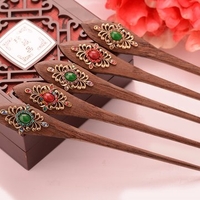 Retro Wood Hairpin Vintage Turquoise Alloy Rhinestone Hair Jewelry Gift