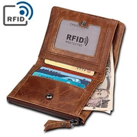RFID 5 Card Holders Vintage Genuine Leather Coin Bag Casual Wallet For Men