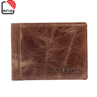 RFID Antimagetic Genuine Leather Bifold Wallet 7 Card Slots Vintage Card Pack Purse For Men